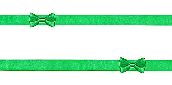 两个,绿色,蝴蝶结,打结,平行,丝绸,带