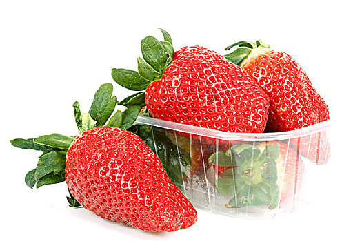 新鲜,草莓,收件箱,白色背景
