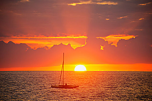 帆船,日落,海滩,区域,毛伊岛,夏威夷,美国