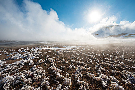 冰晶,地上,上升,蒸汽,地热,区域,纳玛斯克德,北方,冰岛,欧洲