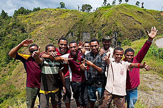 高兴,友好,学生,巴布亚新几内亚