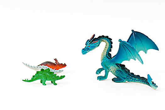 玩具,龙,面对,三个,小,恐龙