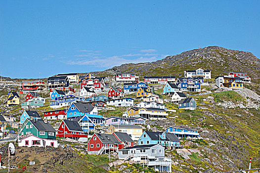 传统,彩色,建筑,格陵兰