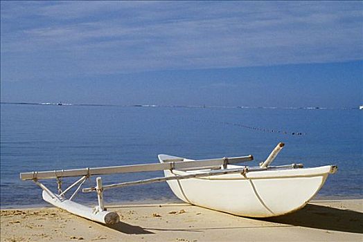 法属玻利尼西亚,朗日劳阿岛,白色,独木舟,海滩