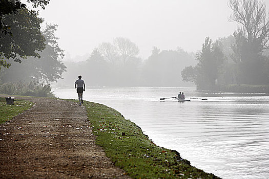 英格兰,牛津,慢跑者,桨手,泰晤士河