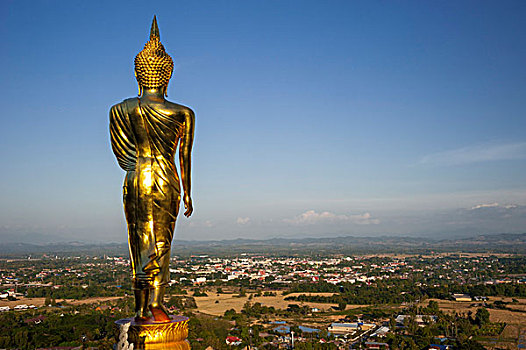 金色,佛像,走,城镇,寺院,北方,泰国,亚洲