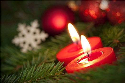 微距,两个,燃烧,蜡烛,圣诞节,背景