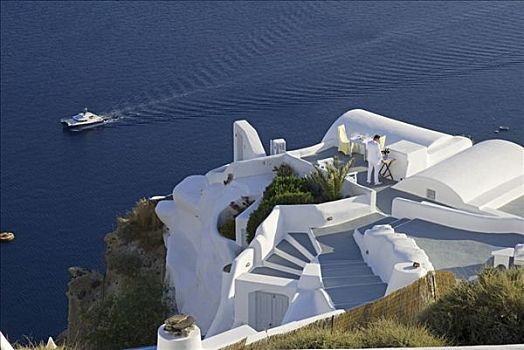希腊,锡拉岛,悬崖,房子,孔,火山岩