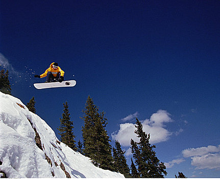 滑雪板玩家,跳跃,上方,山