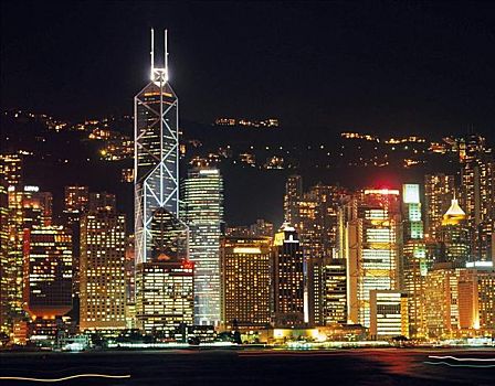 天际线,维多利亚,高层建筑,夜晚,香港,亚洲