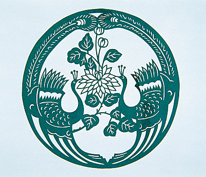 剪紙－雙鳳花卉