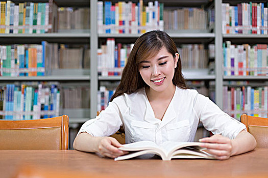美女,亚洲女性,学生,读,书本,图书馆,书架,背景