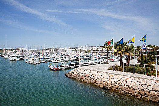 旗帜,排列,石墙,港口,拉各斯,阿尔加维,葡萄牙