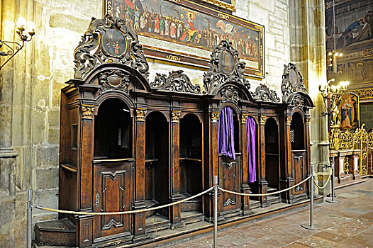 忏悔室,哥特式,大教堂,布拉格,城堡,地区,波希米亚,捷克共和国,欧洲