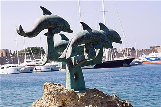 雕塑,海边,罗得斯,多德卡尼斯群岛,希腊