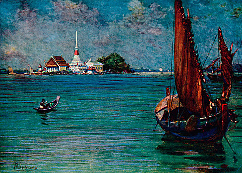 渔船,岛屿,塔,艺术家