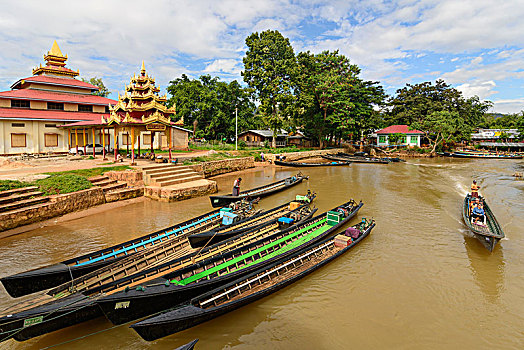 运河,空,船,庙宇,茵莱湖,掸邦,缅甸