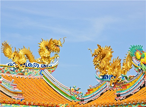 金色,龙,中国寺庙,屋顶,泰国