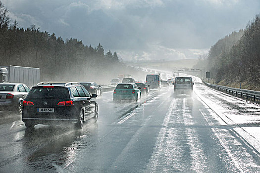 汽车,追赶,雨,穷,能见度,高速公路,图林根州,德国,欧洲