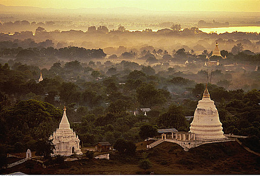 俯视,风景,传说,塔,日落,曼德勒,缅甸