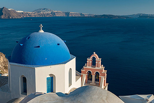 东正教,蓝色,圆顶,钟楼,锡拉岛,基克拉迪群岛,希腊,欧洲