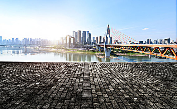 空地板和全景城市,汽車廣告背景