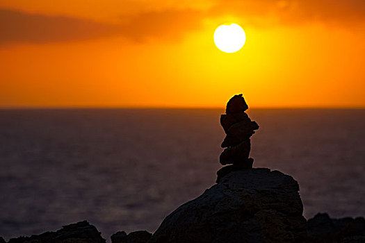 一堆,石头,地中海,日落,巴利阿里群岛