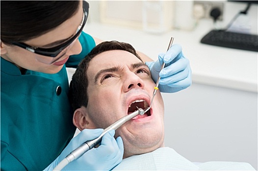 牙医,治疗,一个,男人,牙齿
