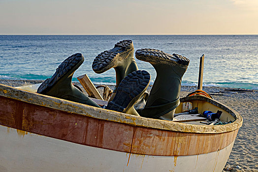 胶靴,渔船,海滩,里维埃拉,利古里亚,意大利,欧洲