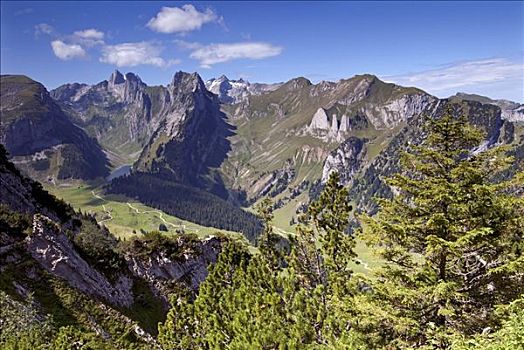 风景,阿尔卑斯山,山,湖,阿彭策尔,瑞士,欧洲