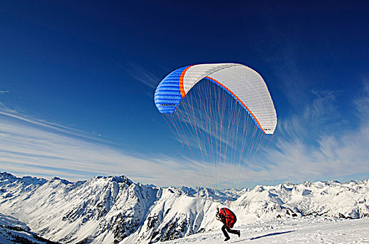 滑翔伞,升空,山,滑雪,胜地,提洛尔,奥地利,欧洲