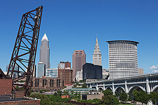 风景,市区,克利夫兰,高架桥,俄亥俄,美国