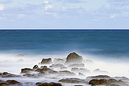 长时间曝光,海浪,海滩,考艾岛,夏威夷,美国