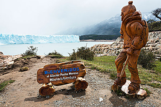 欢迎标志,莫雷诺冰川,洛斯格拉希亚雷斯国家公园,圣克鲁斯省,阿根廷