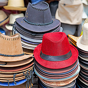 老,市场,许多,帽子,背景,衣服