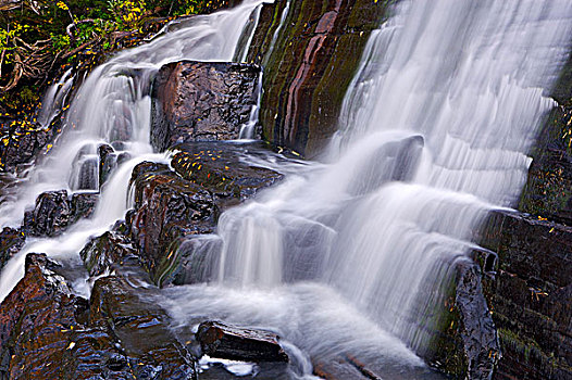 瀑布,围绕,秋色,国家,塔伯拉山,省立公园,魁北克,加拿大