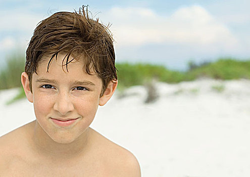 男孩,微笑,海滩,头像
