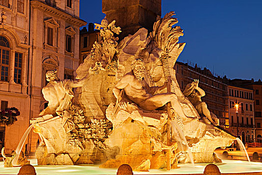意大利,罗马,纳佛那广场,喷泉,四个,河