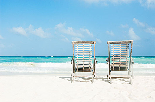 两个,沙滩椅,海滩,墨西哥