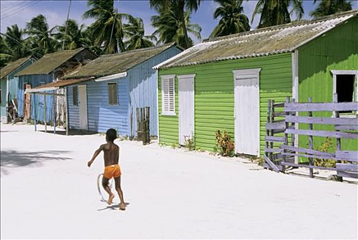 多米尼加共和国,岛屿,小男孩,玩,街道