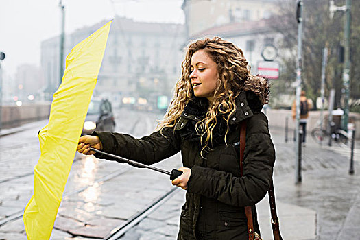 女人,伞,米兰,意大利