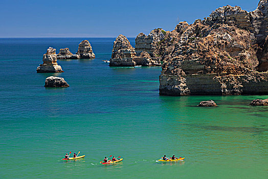 旅游,皮划艇,岩石海岸,拉各斯,阿尔加维,葡萄牙