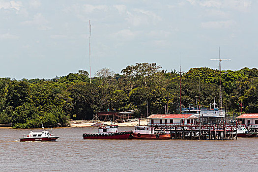 南美,巴西,亚马逊河,船,接近,码头