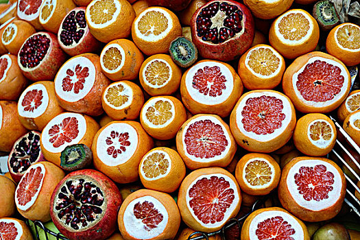 橘子,柚子,石榴,切削,市场货摊,伊斯坦布尔,土耳其,亚洲