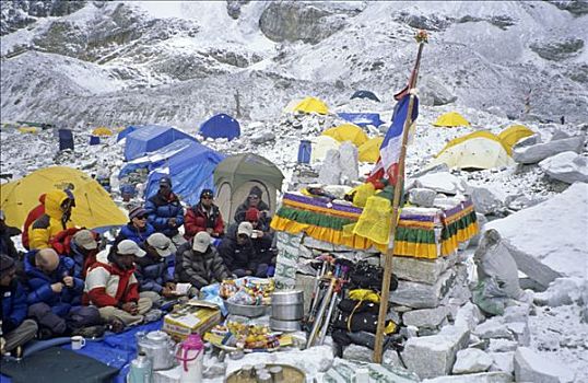 攀登者,典礼,女神,露营,珠穆朗玛峰,喜马拉雅山,尼泊尔