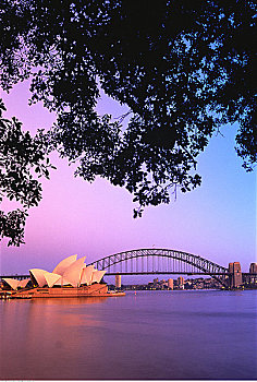 悉尼歌剧院,海港大桥,日出,新南威尔士,澳大利亚