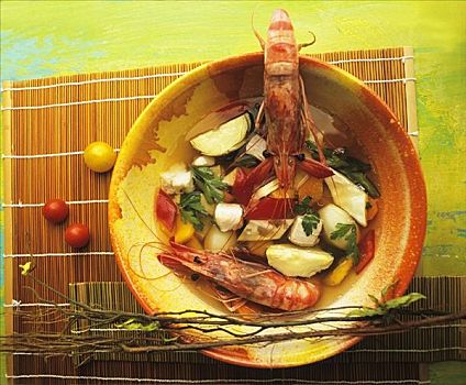 地中海,海鲜汤,蔬菜