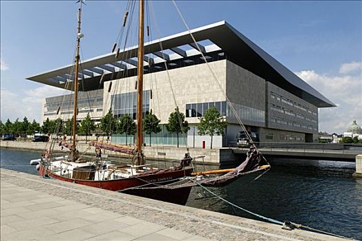 历史,帆船,正面,新,剧院,哥本哈根,丹麦,斯堪的纳维亚,欧洲