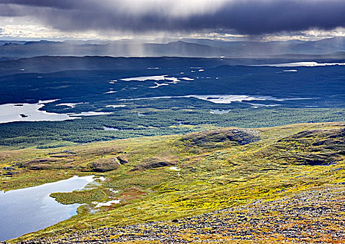 风景,湖,山,国家公园,北博滕省,瑞典,斯堪的纳维亚,欧洲