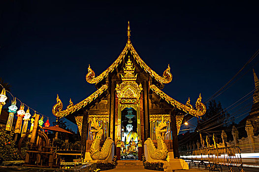 庙宇,夜晚,清迈,北方,泰国,亚洲
